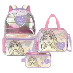 Set Escolar Mochila Lonchera Cartuchera Premium Frozen Disney Elsa
