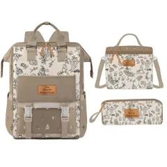 Set Escolar Mochila Lonchera Cartuchera Alicia en el Pais de las Maravillas