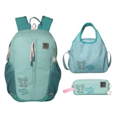 Set de Mochila Lonchera Cartuchera Student Stitch Celeste