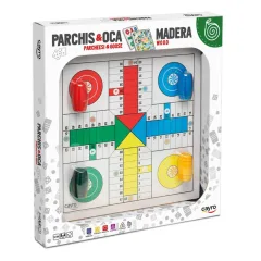 Juego de Mesa Tablero Parchis y Oca con Accesorios de Madera - Cayro