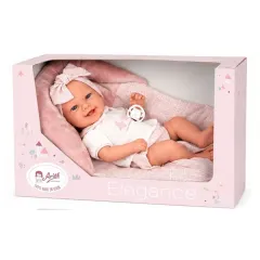 Muñeca Elegance 42 Cm Reborn Zoe Rosa Con Cojín Arias