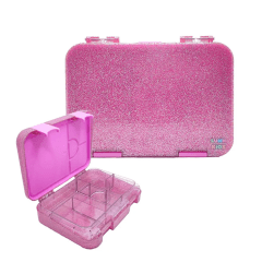 Lonchera Tipo Bento Rosado Escarchado con 4 Divisiones – Escolar Libre BPA