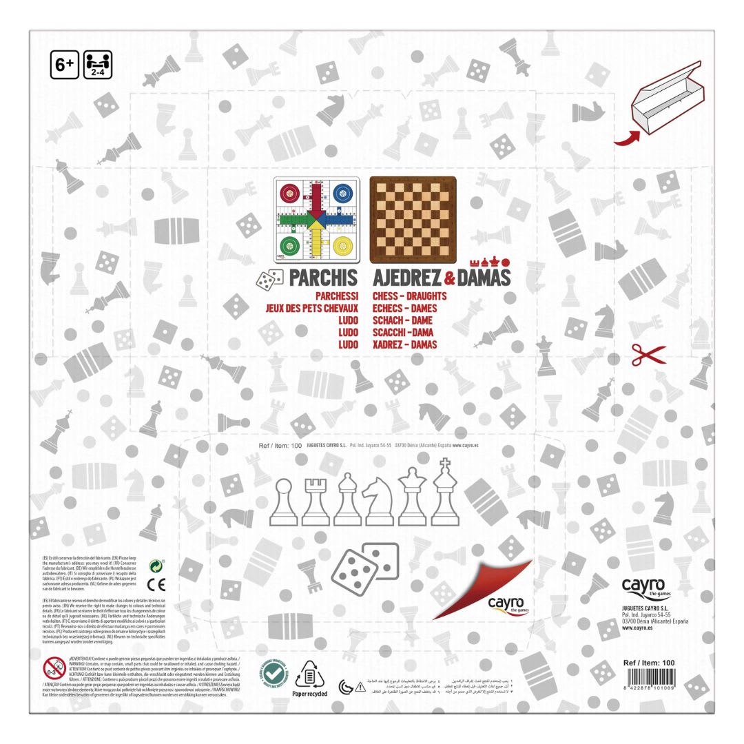 Juego de Mesa en Tablero Ludo, Aledrez y Damas 40x40 - Cayro3