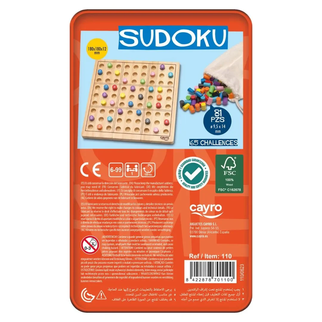 Juego de Mesa Sudoku De Madera En Caja De Metal -Cayro4