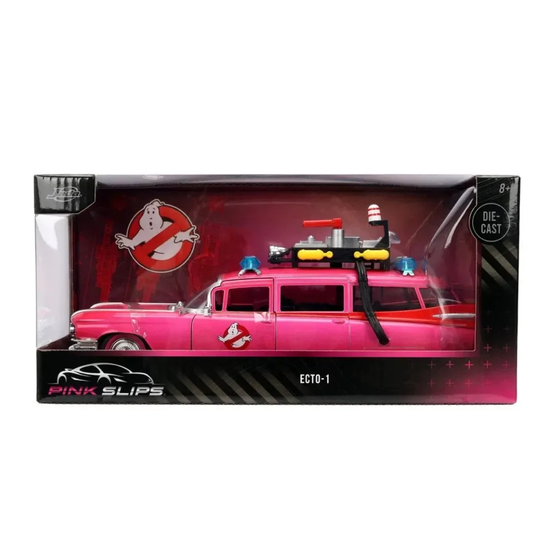 Jada Toys Pink Slips 1:24 Cazafantasmas Ecto-1 Modelo de metal fundido a presión (Rosa)1