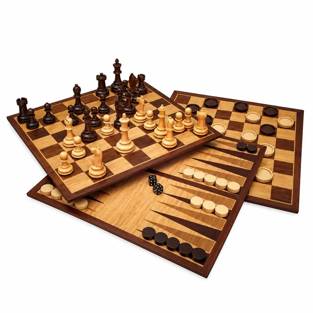 Juego de Mesa Cardinal 3 en 1 Ajedrez Damas y Backgammon para 2 Jugadores1