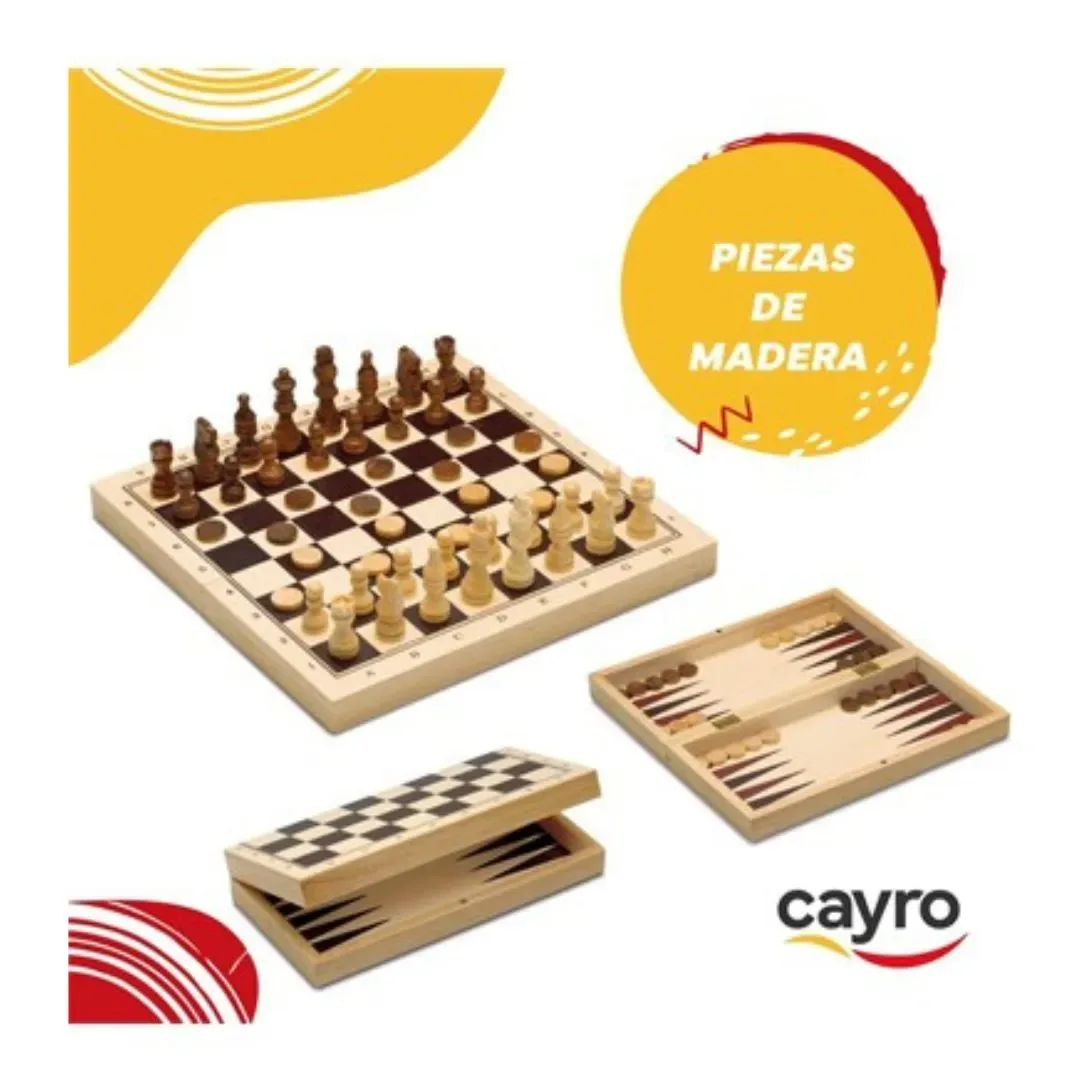 Juego de Mesa Plegable 3 en 1 Ajedrez,Dama,Backgammon -Cayro1