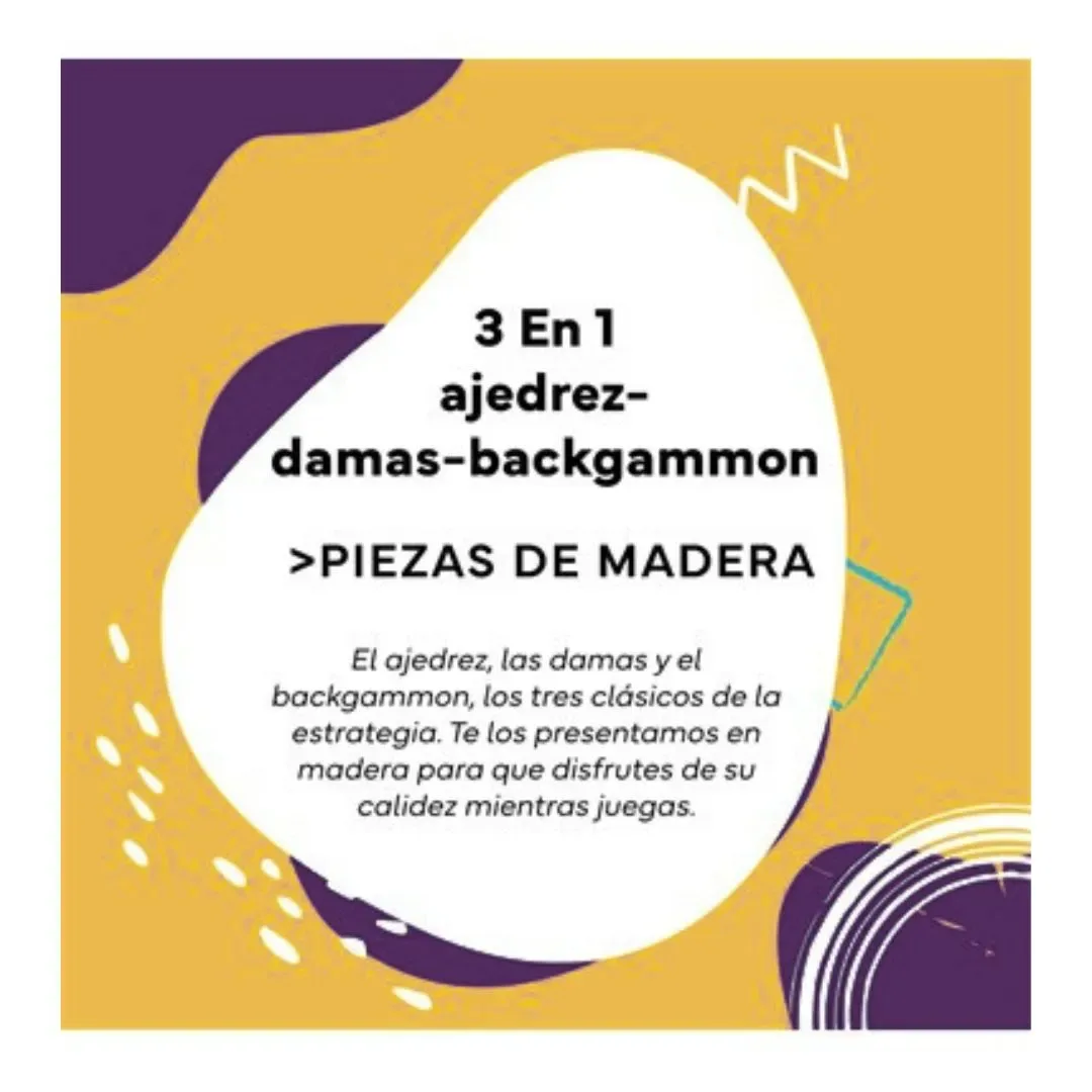 Juego de Mesa Plegable 3 en 1 Ajedrez,Dama,Backgammon -Cayro2