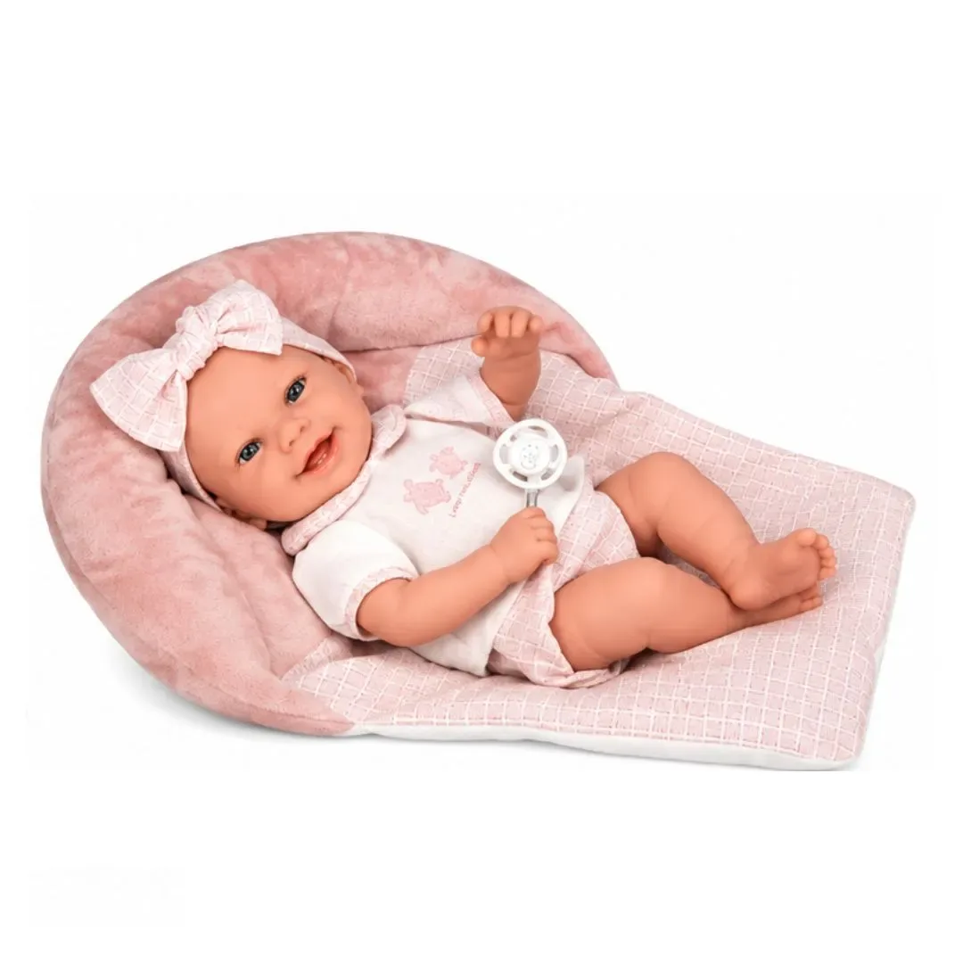 Muñeca Elegance 42 Cm Reborn Zoe Rosa Con Cojín Arias1