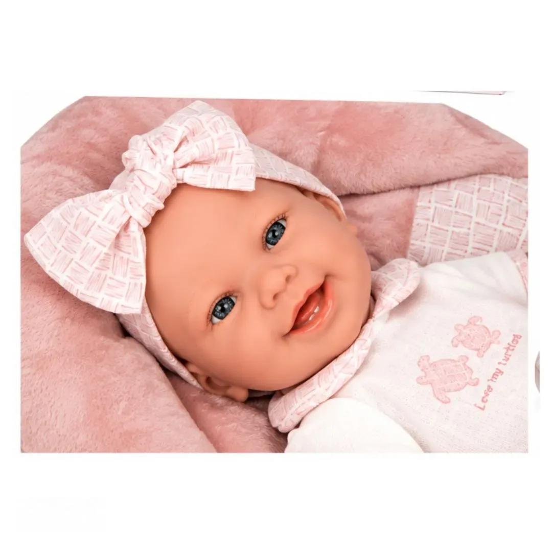 Muñeca Elegance 42 Cm Reborn Zoe Rosa Con Cojín Arias2