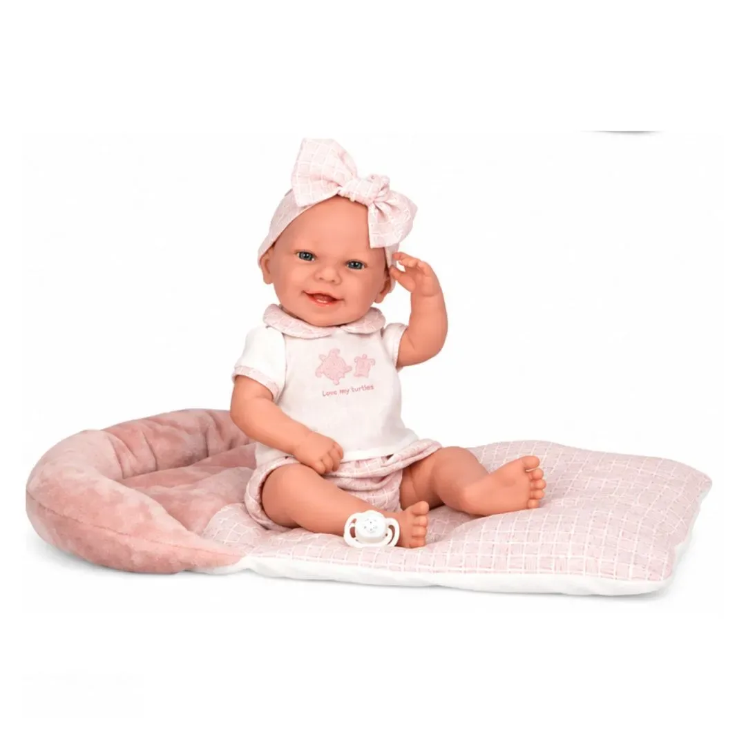 Muñeca Elegance 42 Cm Reborn Zoe Rosa Con Cojín Arias3