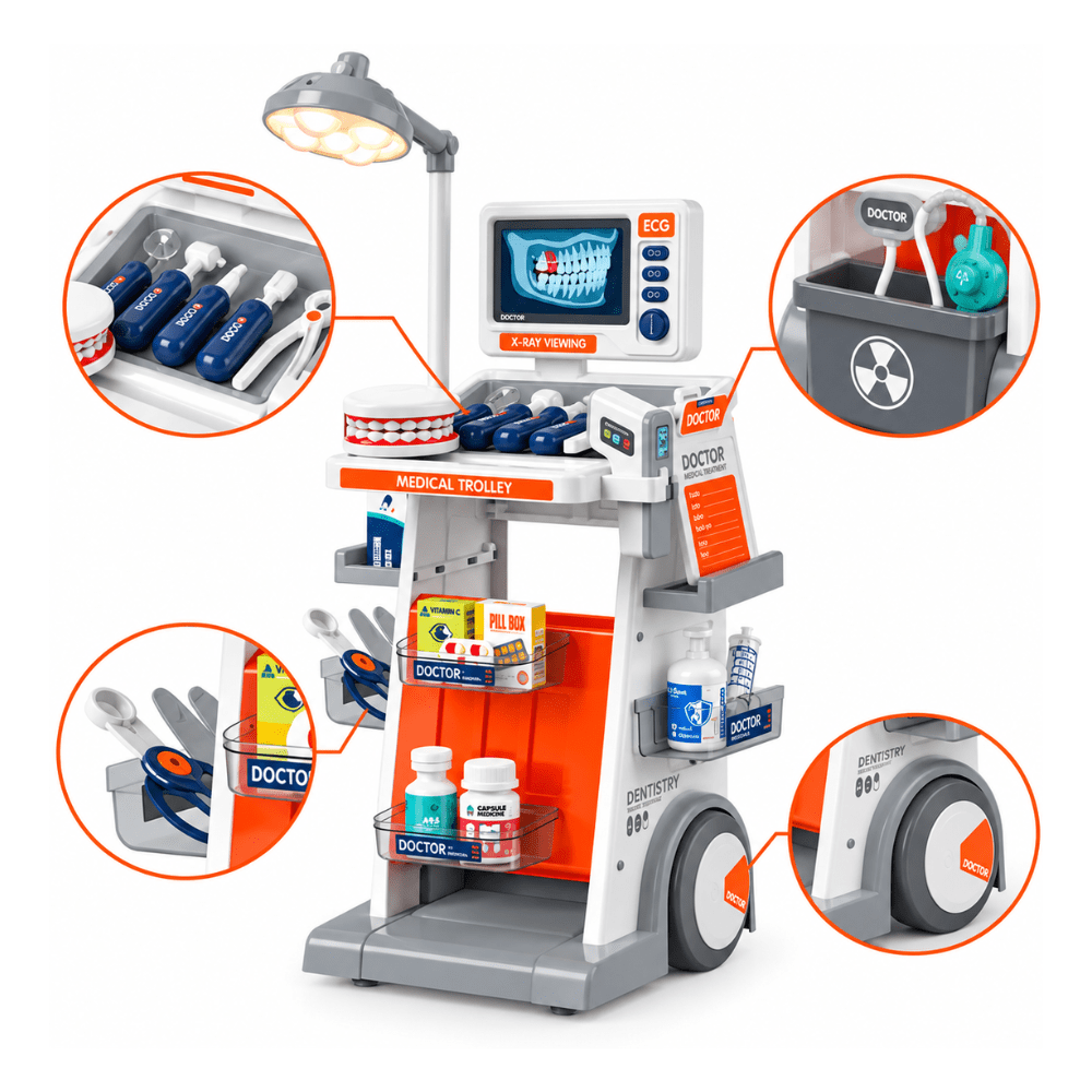 Carrito Médico Dental con Luz y Sonido con 26 accesorios de 68.5 cm de alto.1