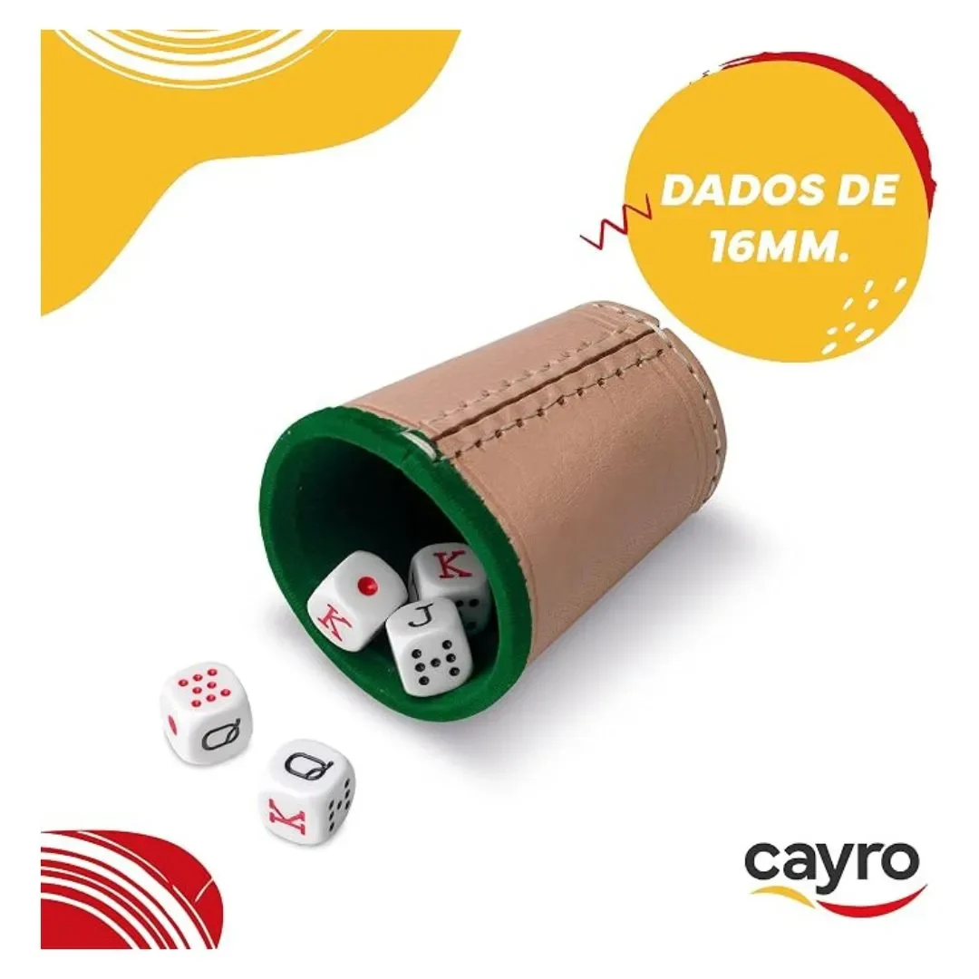 Cubilete Forrado de Cuero Con Dados Puntos, Juego de Mesa - Cayro1