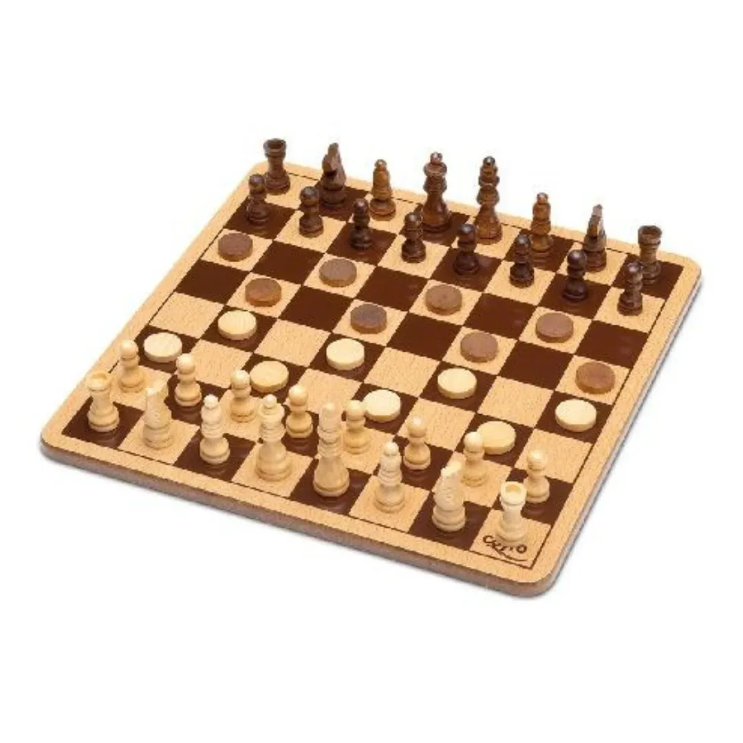 Juego de Mesa Ajedrez-Damas de Madera en Caja de Metal - Cayro1