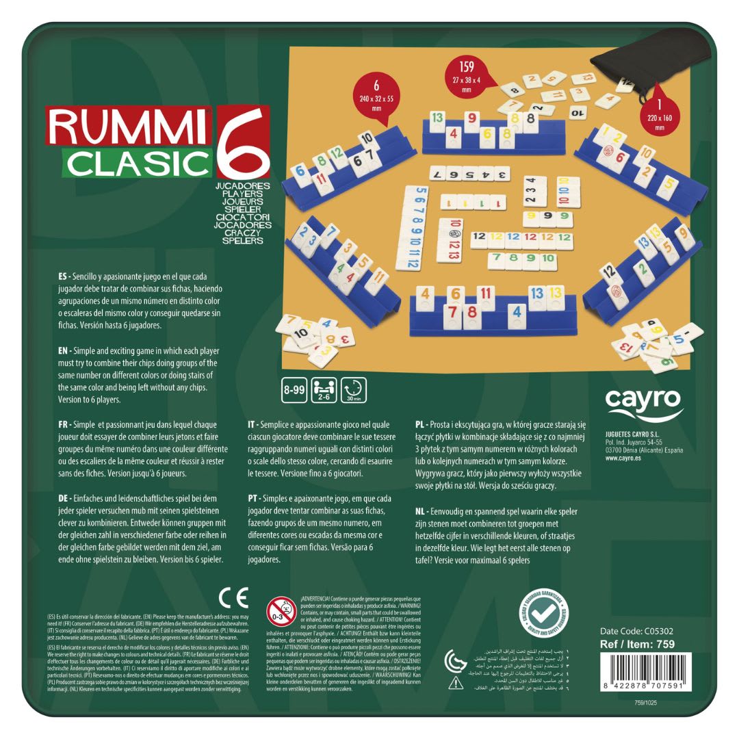 Juego de Mesa Rummi Clásico 6 Jugadores Caja de Metal - Cayro5