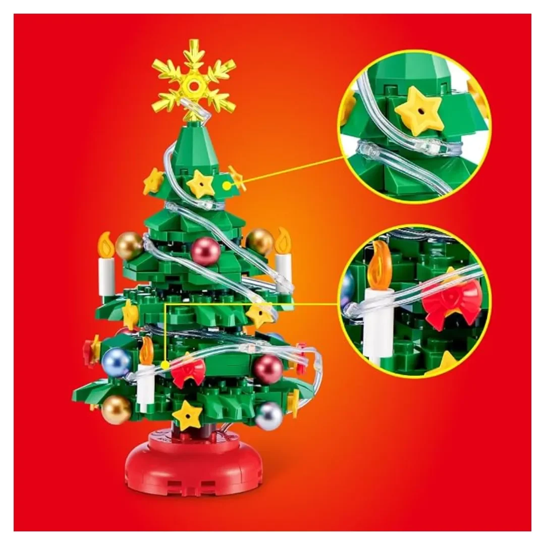 Árbol de Navidad de Construcción con Luces LED y Accesorios – 185 Piezas1