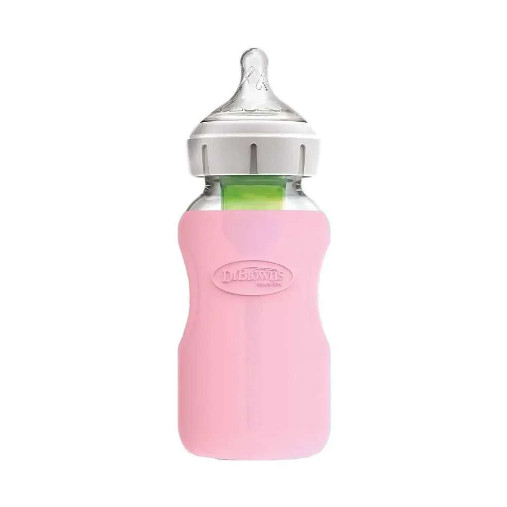 Funda para Biberón de Vidrio Option+ Boca Ancha 9 oz Rosada Dr Brown's2