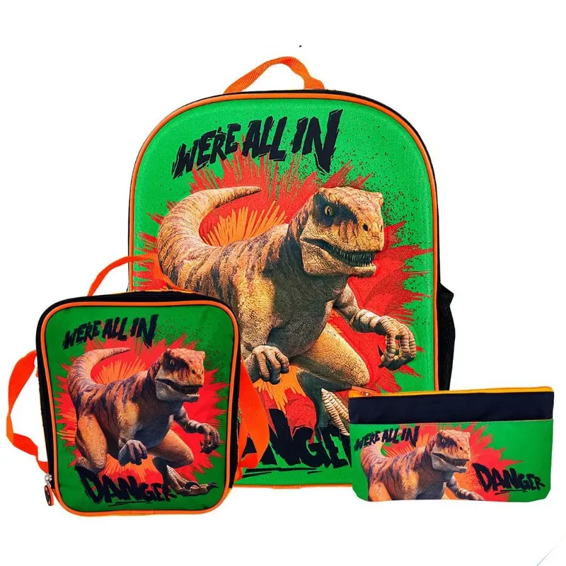 Set Scool Ranger Mochila A4 Lonchera Cartuchera Jurassic 3D7