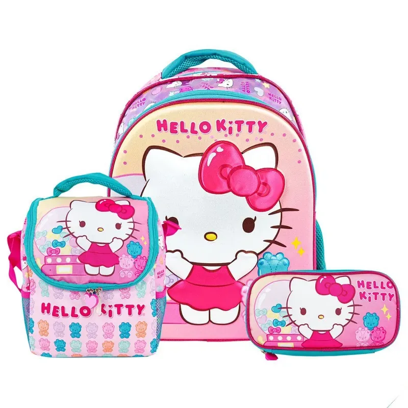 Scool Magic Mochila A4 Lonchera Cartuchera Hello Kitty 3D7