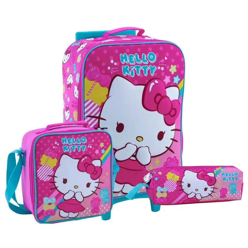 Set Scool Kombat Maleta Lonchera Cartuchera Hello Kitty 3D2