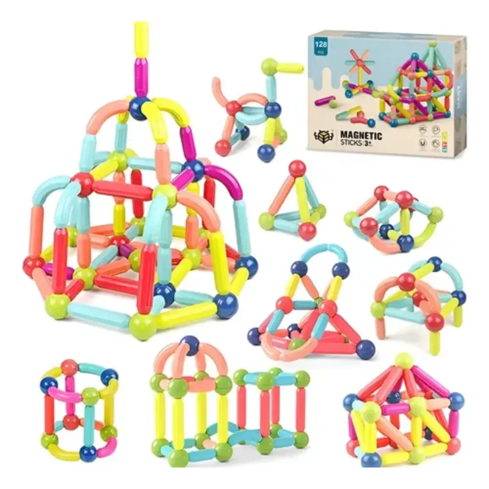 128 Piezas De Bloques Magneticos Construccion Creativa Niños1
