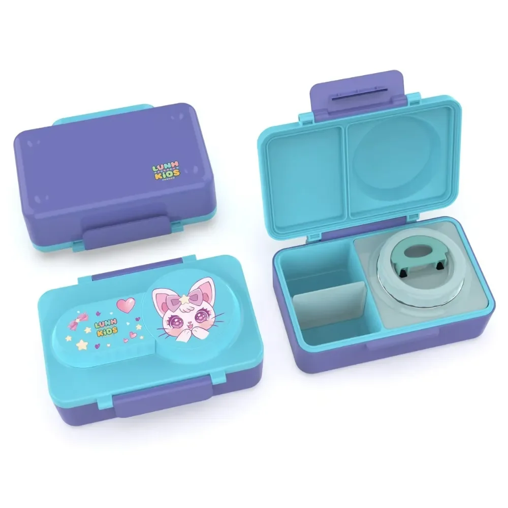 Lonchera Tipo Bento Morado con Compartimentos Herméticos + 1Taper de Acero Inoxidable - Escolar1