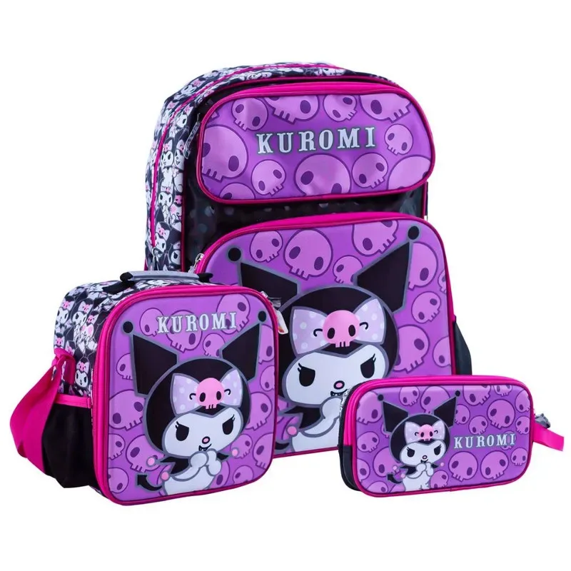 Set Scool Magic Mochila Lonchera Cartuchera Kuromi Satín 3D7