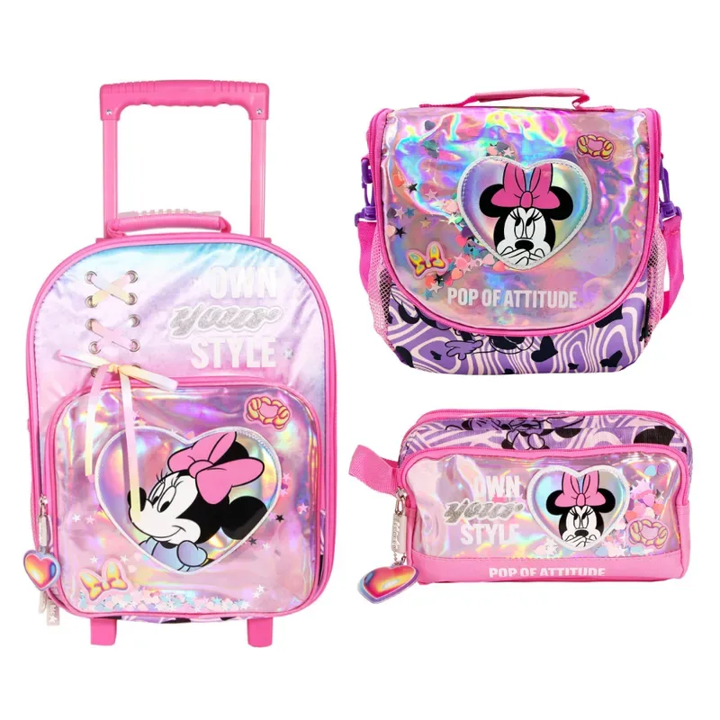 Set Maleta Lonchera Cartuchera Escolar Premium Oficio Minnie Colección F1