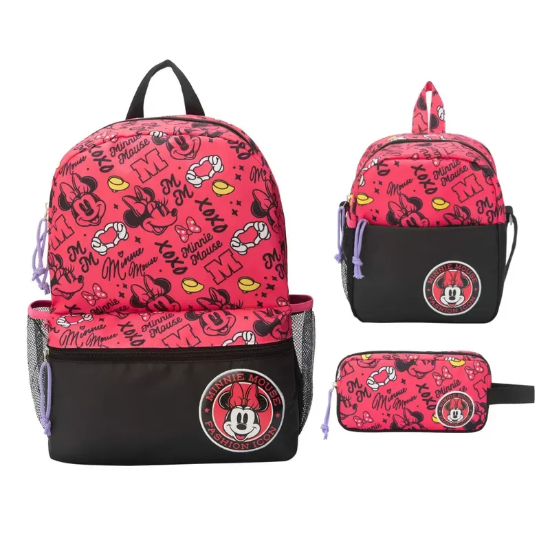 Set Mochila Lonchera Cartuchera Minnie escolar Colección K1