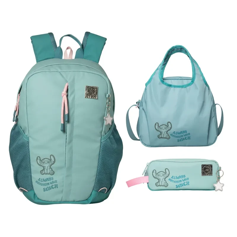 Set de Mochila Lonchera Cartuchera Student Stitch Celeste1