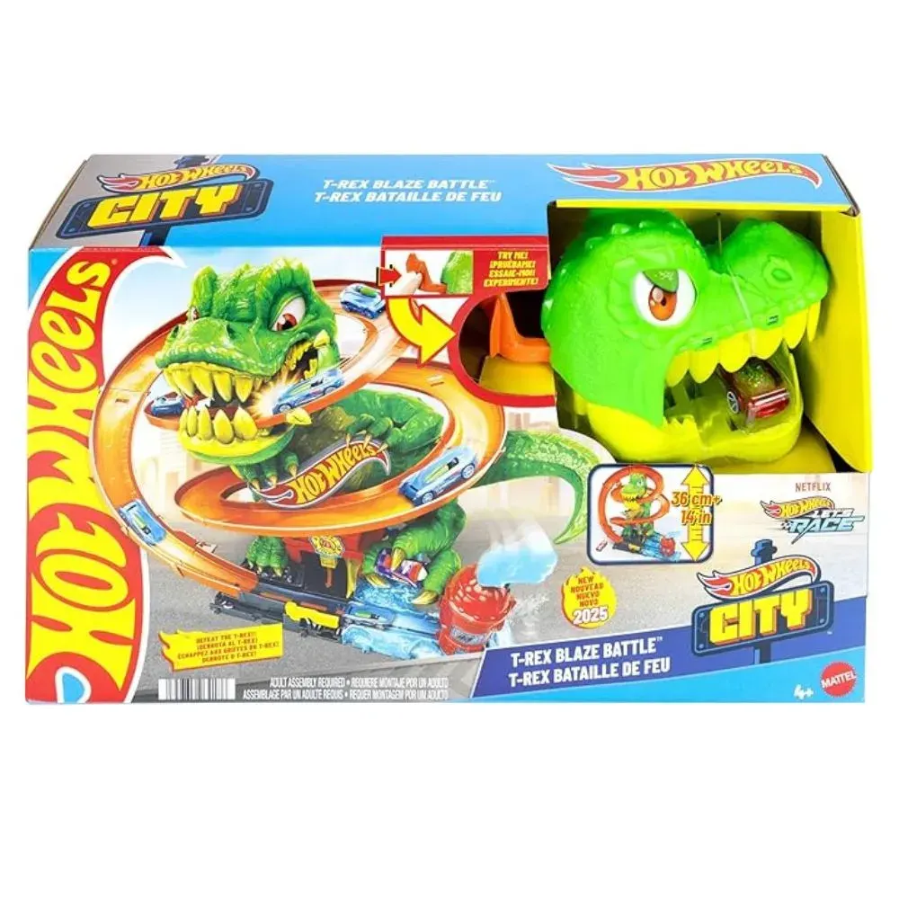 Hot Wheels City T-Rex Vs Estación De Bomberos1