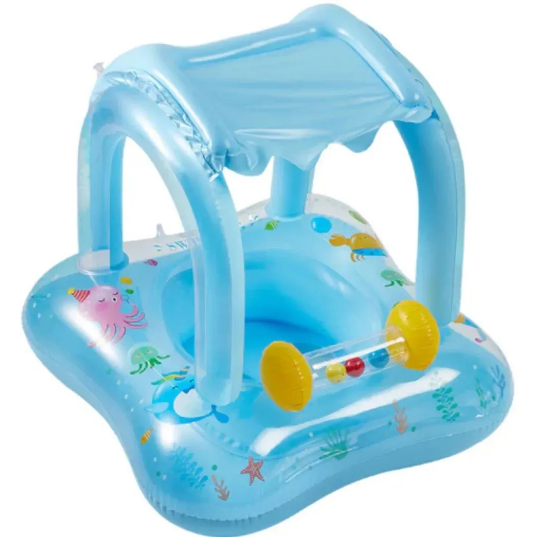 Asiento Flotador Inflable Con Techo Para Bebés Celeste1