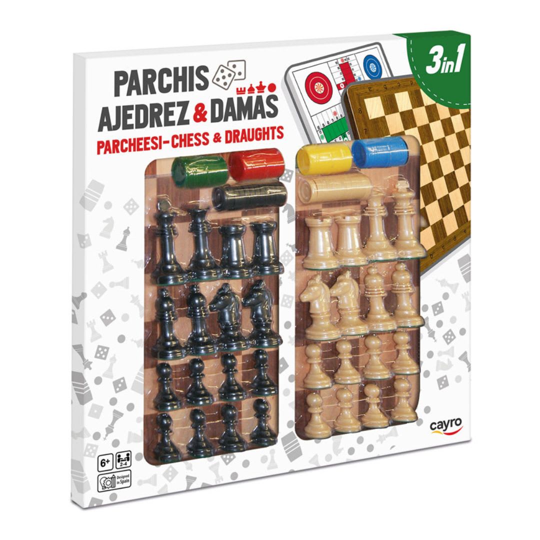 Juego de Mesa en Tablero Ludo, Aledrez y Damas 40x40 - Cayro1