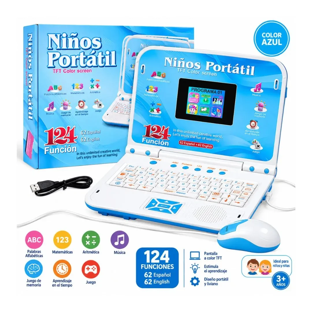 Laptop Portátil Educativa Infantil Niños 124 Funciones - Color Azul4