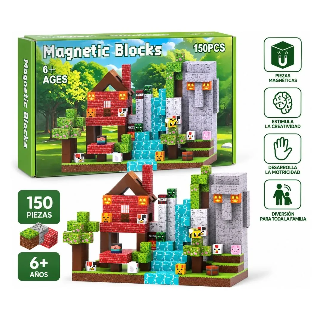 Set de Bloques Magnéticos 150 Piezas Estilo Minecraft1