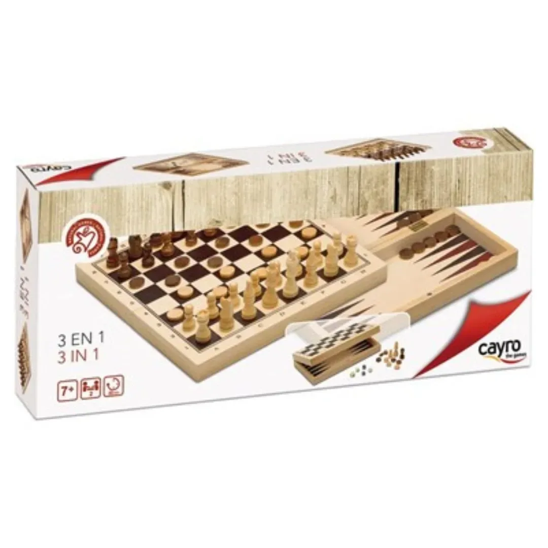 Juego de Mesa Plegable 3 en 1 Ajedrez,Dama,Backgammon -Cayro4