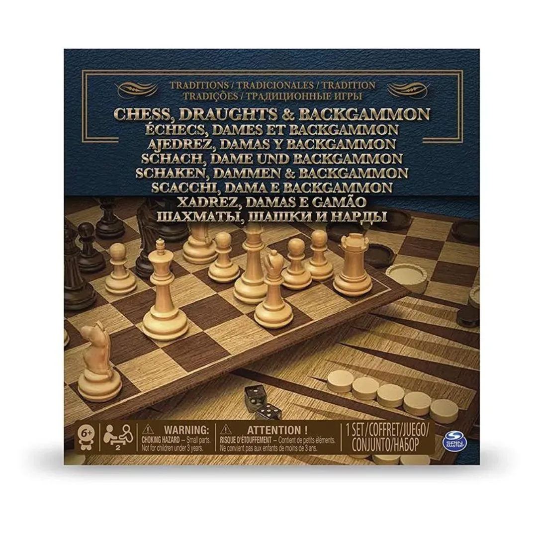 Juego de Mesa Cardinal 3 en 1 Ajedrez Damas y Backgammon para 2 Jugadores6