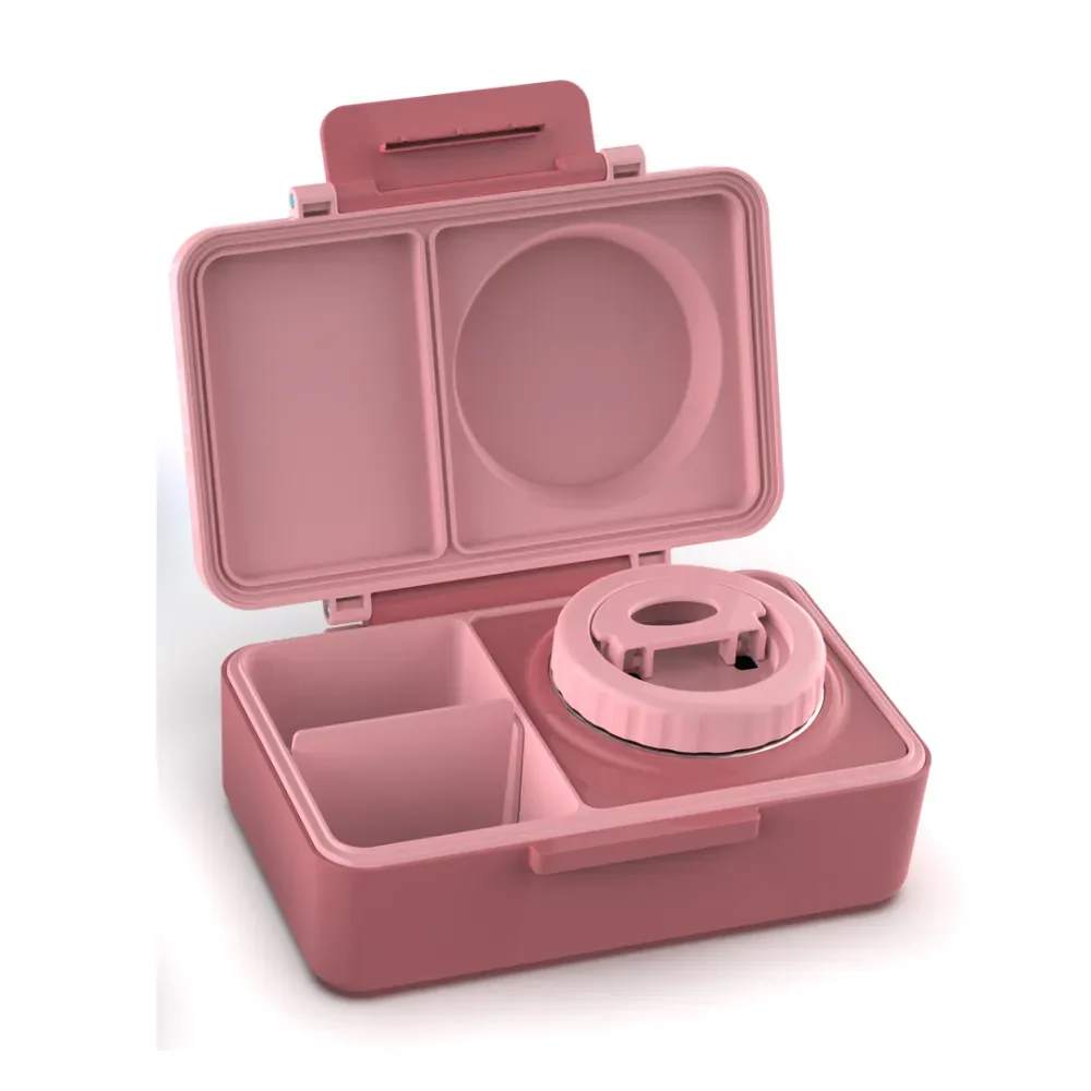 Lonchera Tipo Bento Rosada con Compartimentos Herméticos + 1Taper de Acero Inoxidable - Escolar3