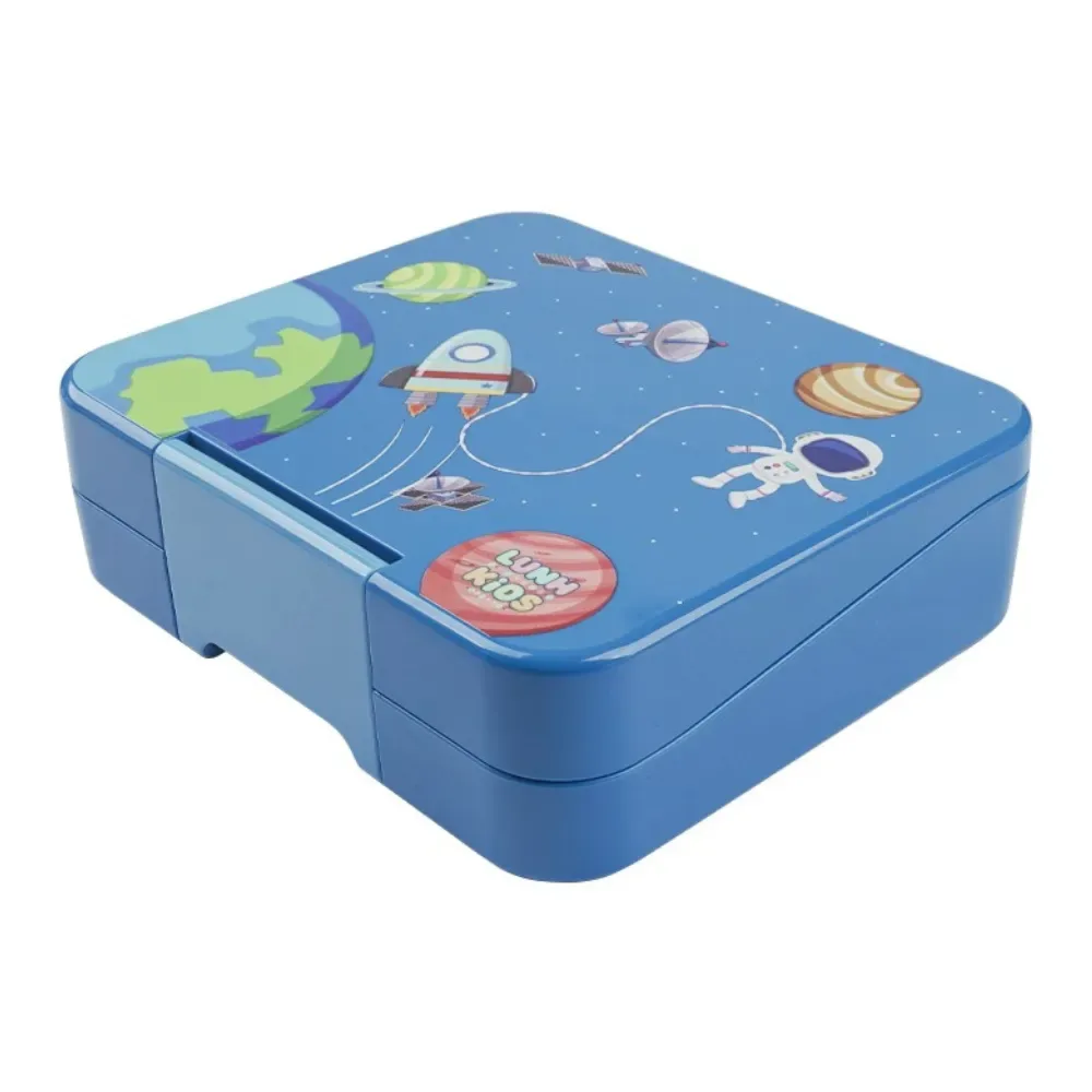 Lonchera Tipo Bento Azul Diseño Espacial con 4 Divisiones – Escolar Libre BPA4