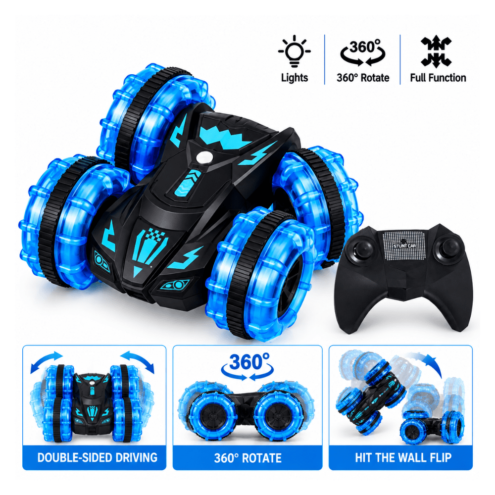 Auto RC Anfibio Stunt 4CH con Control Remoto, Luces y Giro 360° – Escala 1:204