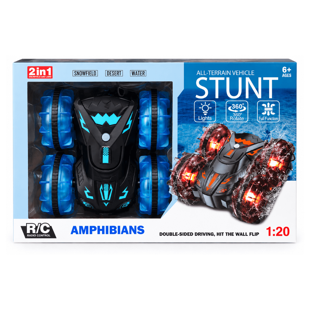 Auto RC Anfibio Stunt 4CH con Control Remoto, Luces y Giro 360° – Escala 1:201