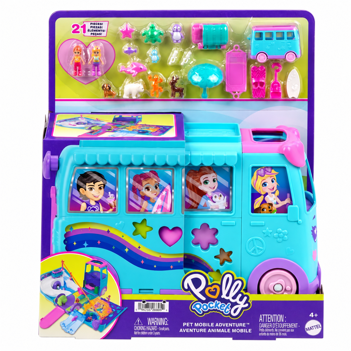 Set De Juego Polly Pocket Aventuras Sobre Ruedas Con Mascotas1