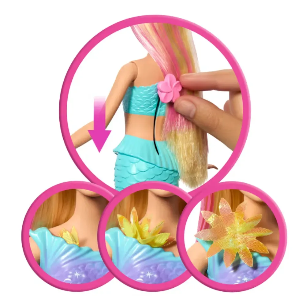 Muñeca Barbie Fantasia Sirena Con Transformación De Flores4