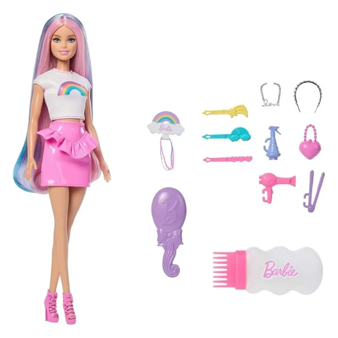 Muñeca Barbie Rainbow Sparkle con cabello extralargo y accesorios para peinar2
