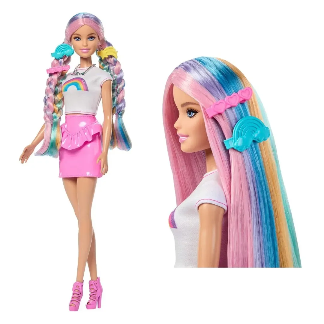 Muñeca Barbie Rainbow Sparkle con cabello extralargo y accesorios para peinar3