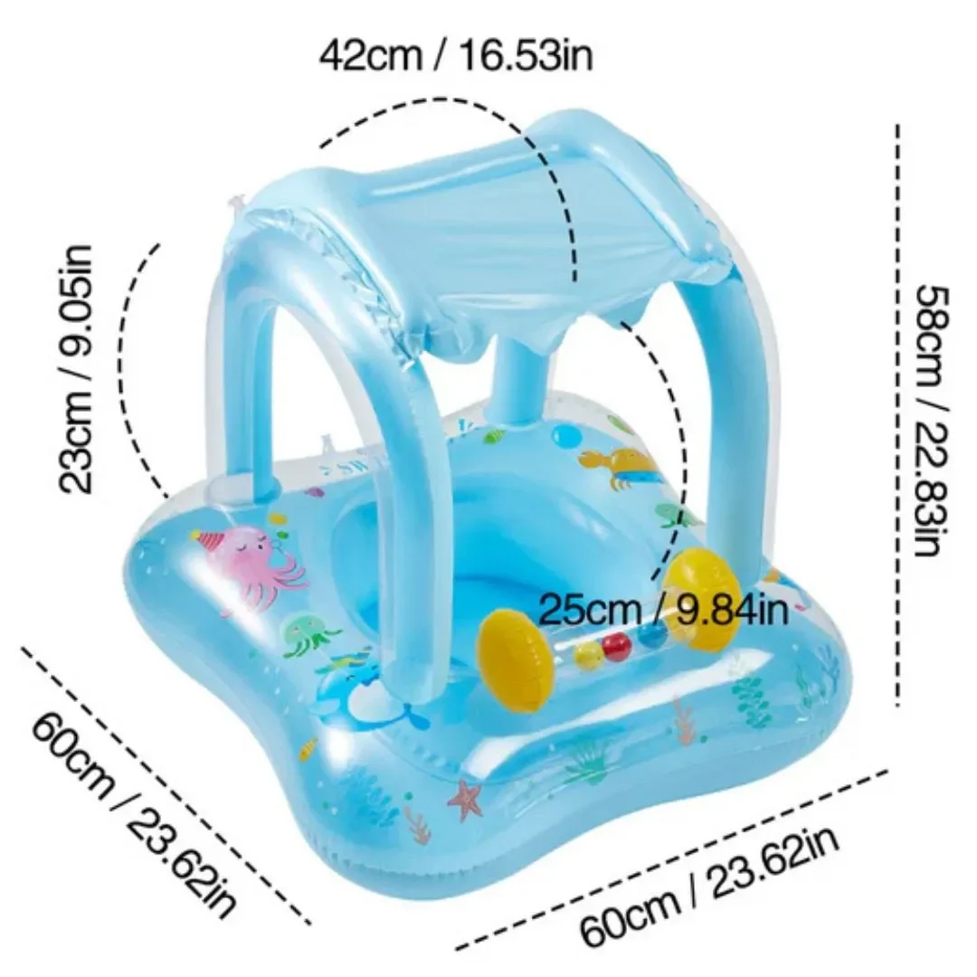 Asiento Flotador Inflable Con Techo Para Bebés Celeste2