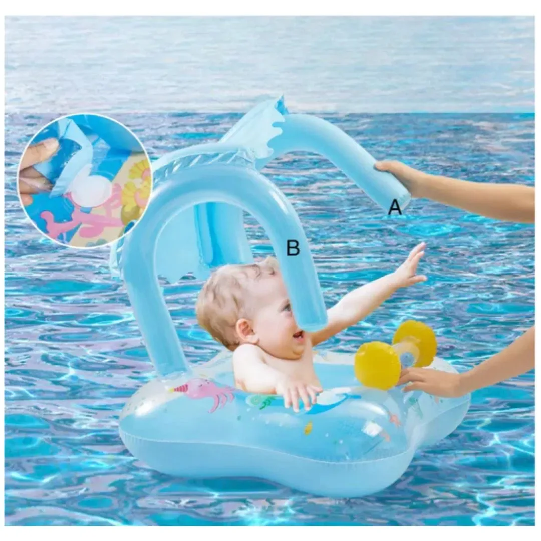 Asiento Flotador Inflable Con Techo Para Bebés Celeste3