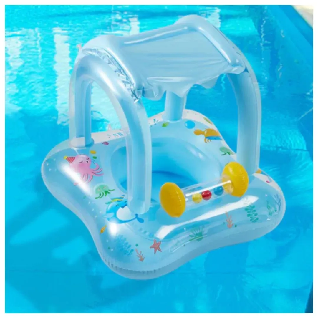 Asiento Flotador Inflable Con Techo Para Bebés Celeste4