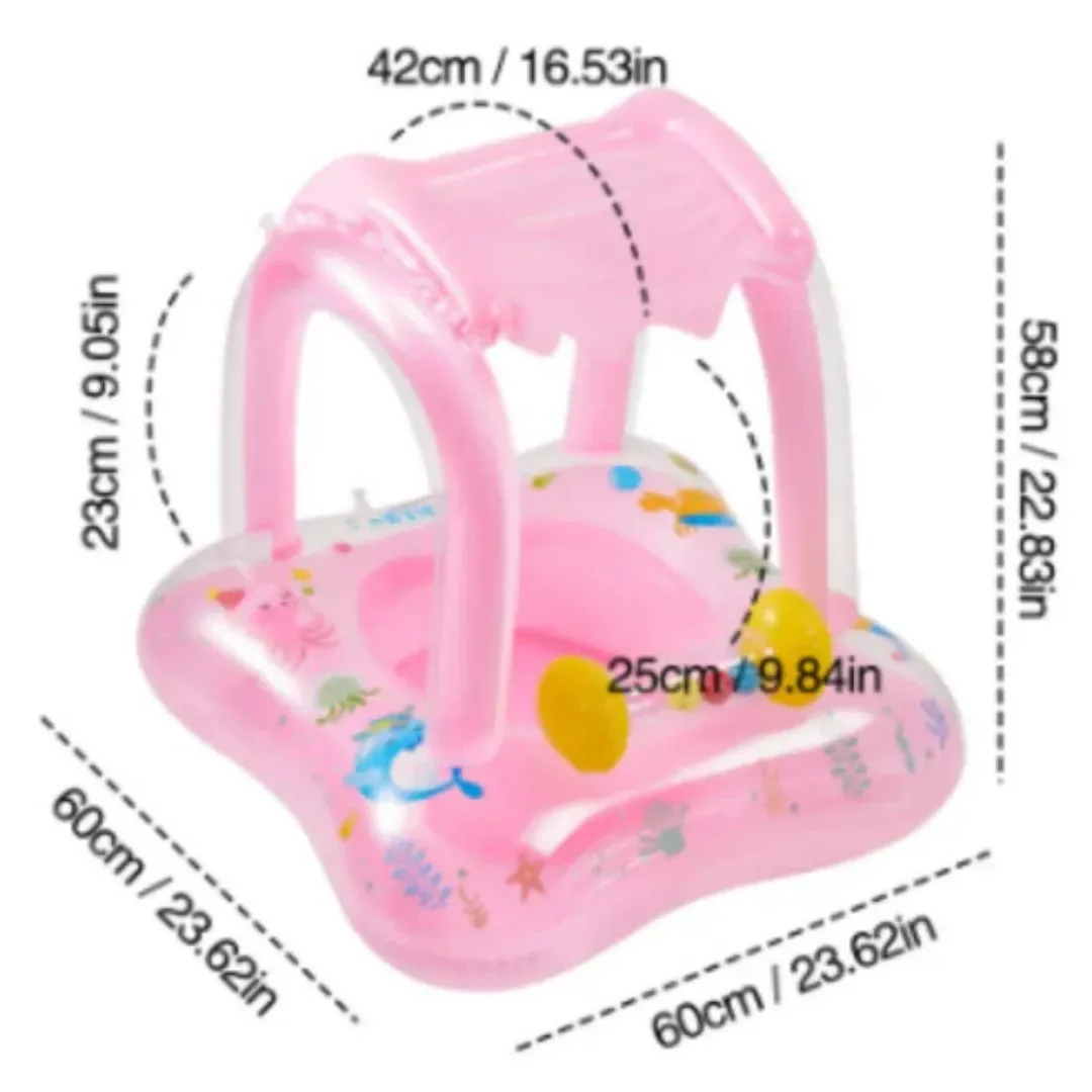Asiento Flotador Inflable Con Techo Para Bebés Rosado2