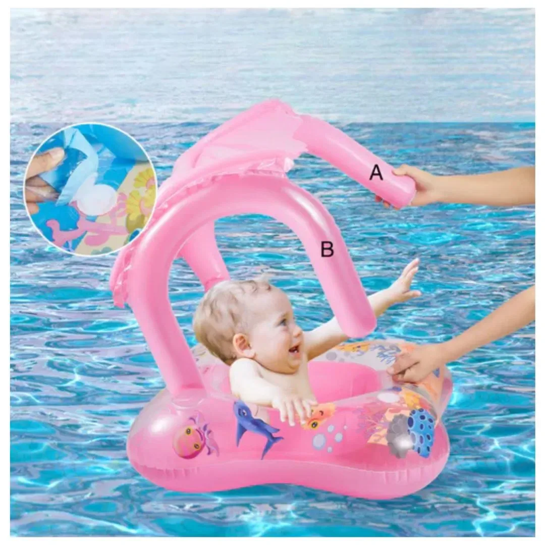 Asiento Flotador Inflable Con Techo Para Bebés Rosado3